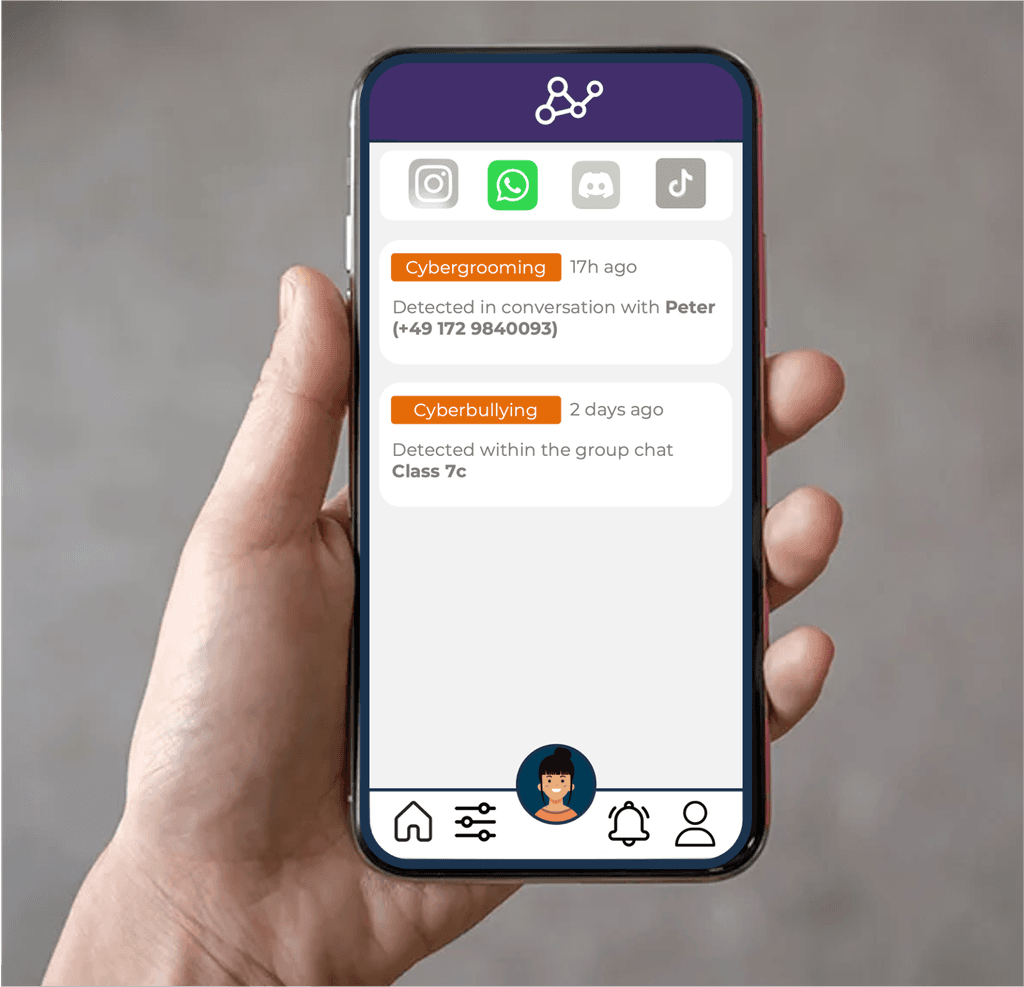 Smartphone displaying Seccora's AI-powered chat analysis interface